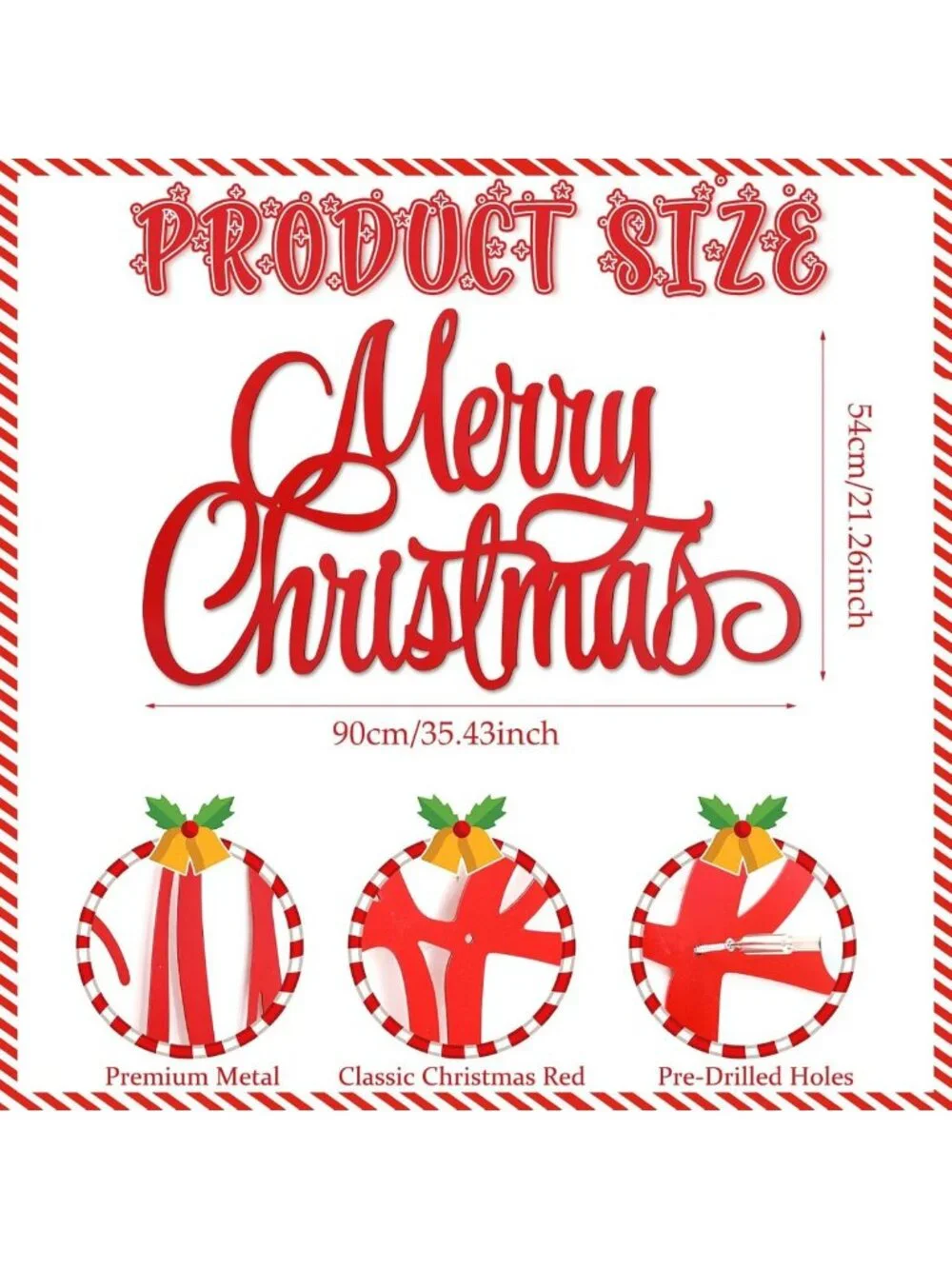 35 Inch Red Merry Christmas Metal Wall Art - Outdoor Holiday Decor